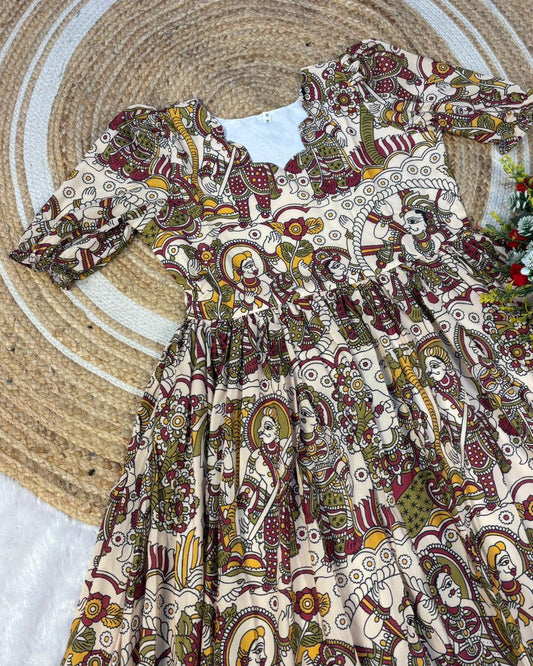 Soft Maslin Cotton Digital Print Kalamkari Maxi Gown