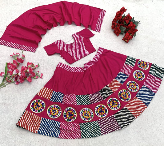 Traditional Reyon Silk Embroidered Lehenga Choli for Girls