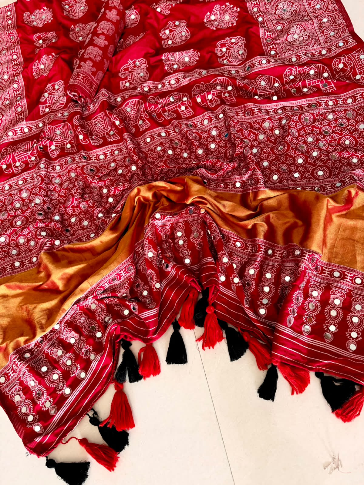 Original Gaji Silk Saree with Lagdi Patta and Full Mirror Work