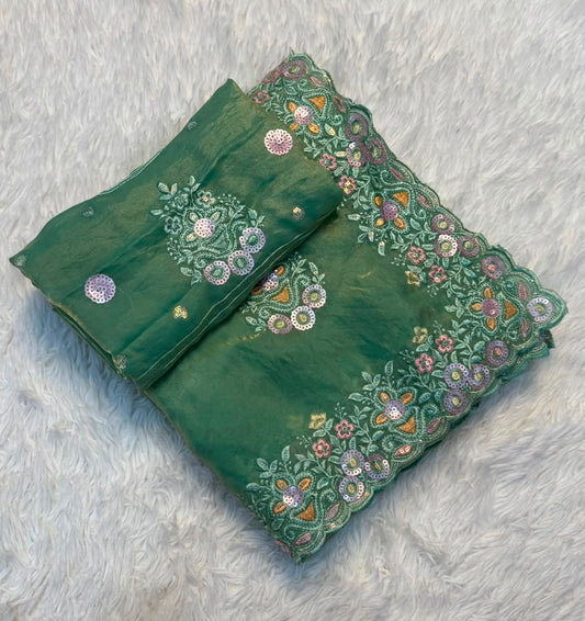Fancy Space Silk Saree with Sequin Work and Embroidery Blouse