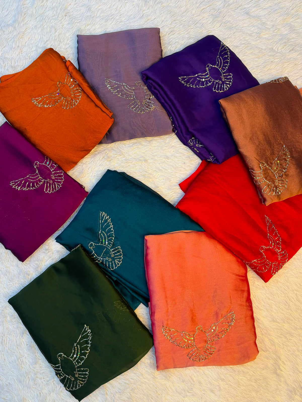 Soft Silk Saree with All-Over Bird Embroidery and Running Blouse