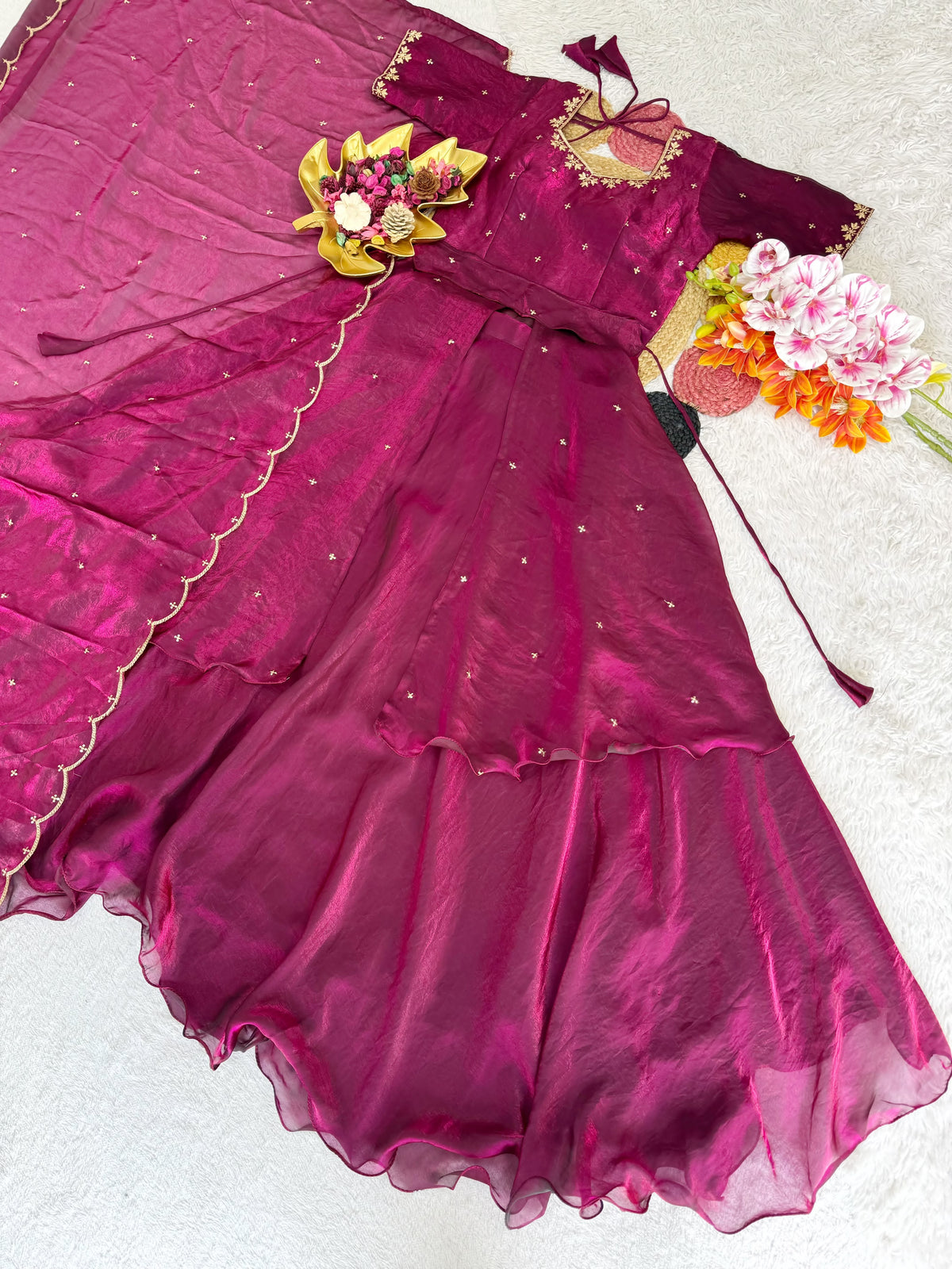 Heavy Space Silk Double Frill Lehenga Choli Set with Sequins Embroidery