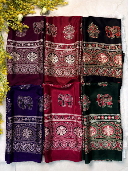 Ajrakh Premium Crepe Silk Saree with Blouse