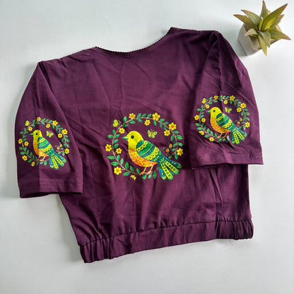 Stretchable Cotton Lycra Slip-On Round Neck Blouse Maroon