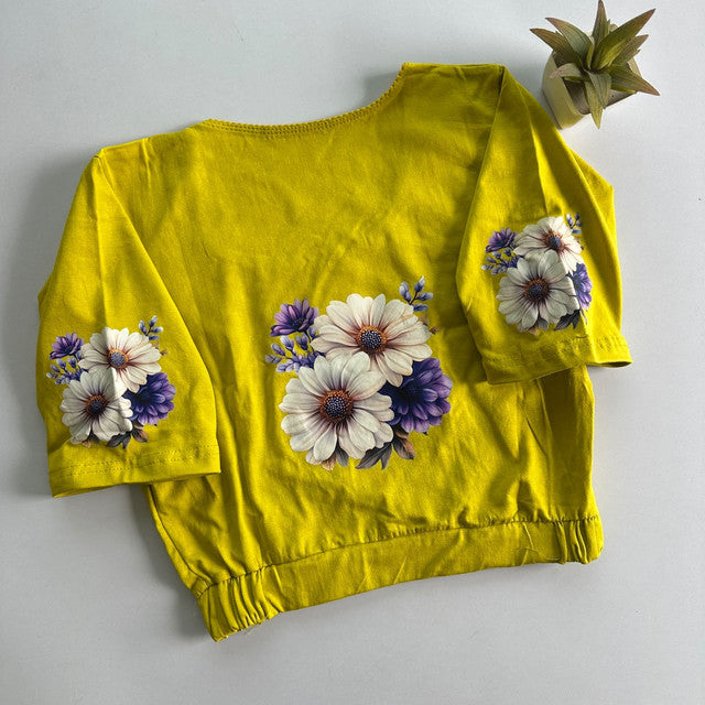 Stretchable Cotton Lycra Slip-On Round Neck Blouse Yellow