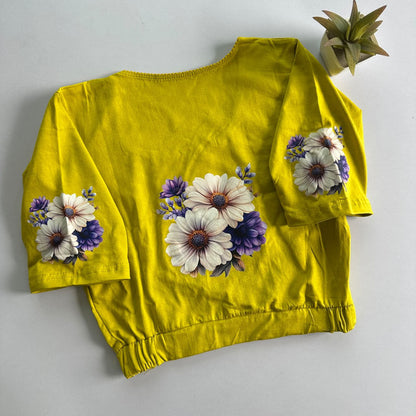 Stretchable Cotton Lycra Slip-On Round Neck Blouse Yellow
