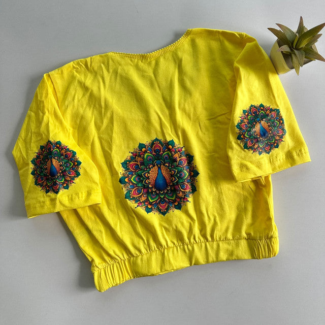 Stretchable Cotton Lycra Slip-On Round Neck Blouse Yellow