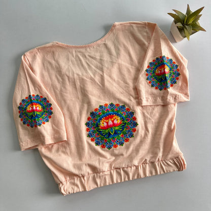 Stretchable Cotton Lycra Slip-On Round Neck Blouse Peach