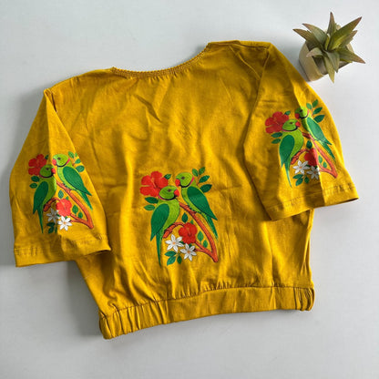 Stretchable Cotton Lycra Slip-On Round Neck Blouse Mustard