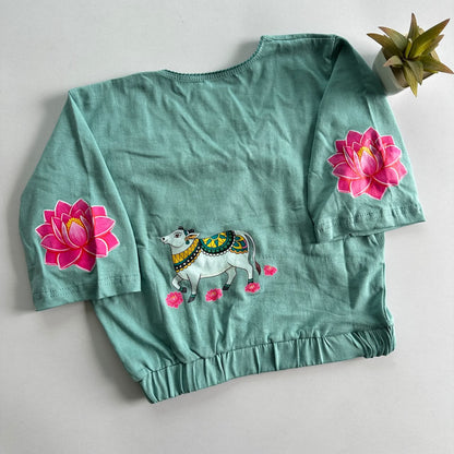 Stretchable Cotton Lycra Slip-On Round Neck Blouse Teal