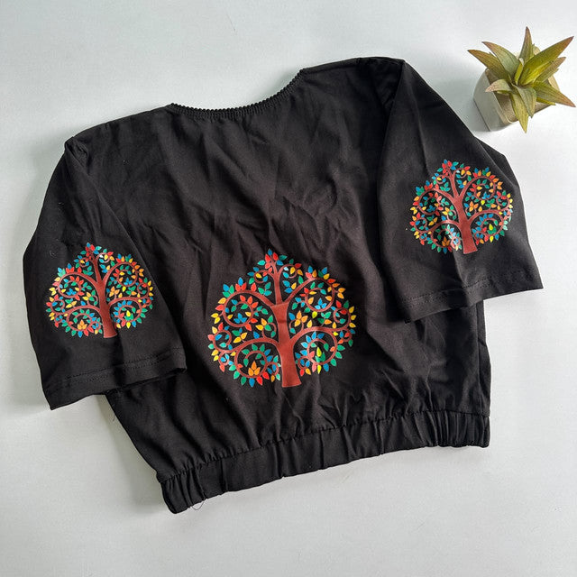 Stretchable Cotton Lycra Slip-On Round Neck Blouse Black