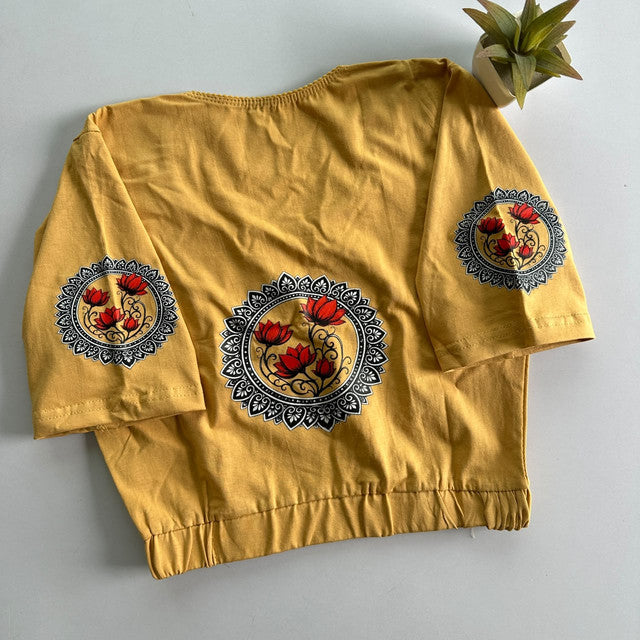 Stretchable Cotton Lycra Slip-On Round Neck Blouse Gold