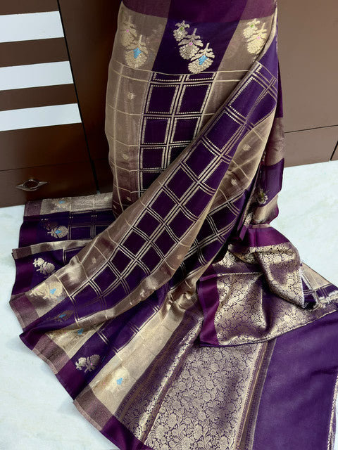 Banarasi Mango Soft Silk Saree with Runcut Weaving & Designer Pallu Purple