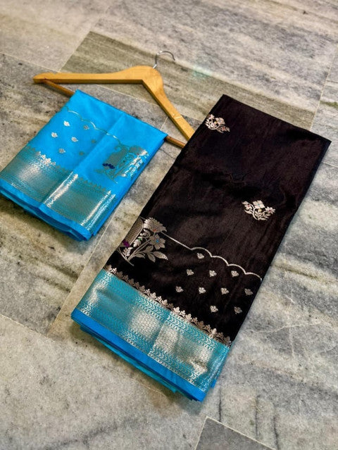 Banarasi Semi Viscose Silk Saree with Mina Buta & Tissue Pallu Black
