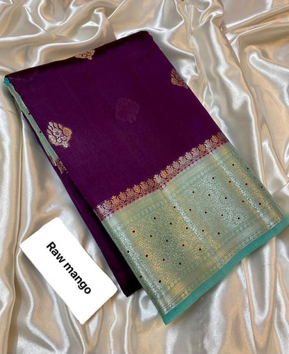 Banarasi Handloom Raw Mango Silk Saree with Meena Zari Butta Maroon