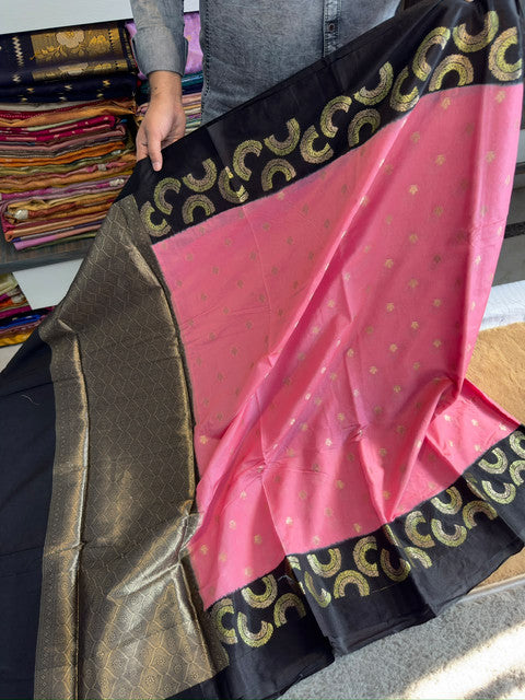 Banarasi Dyble Dupion Soft Silk Alfi Minakari Saree Charcoal