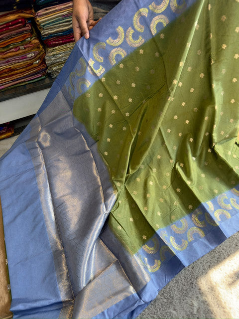 Banarasi Dyble Dupion Soft Silk Alfi Minakari Saree Blue