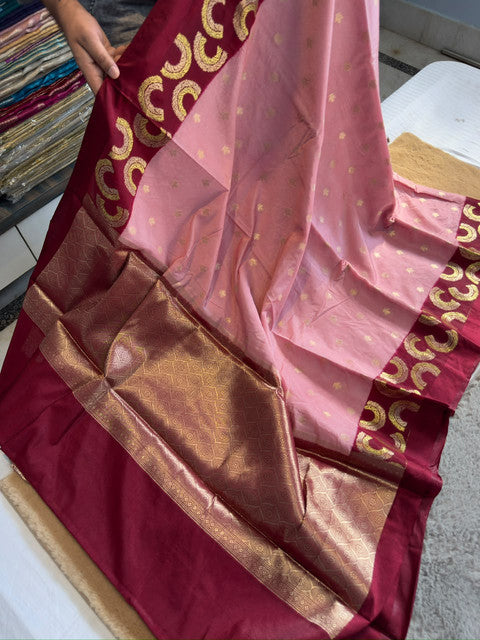 Banarasi Dyble Dupion Soft Silk Alfi Minakari Saree Maroon