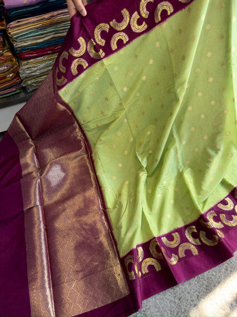 Banarasi Dyble Dupion Soft Silk Alfi Minakari Saree Mint Green