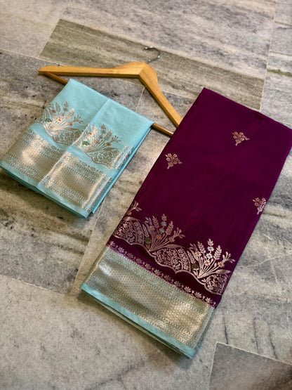 Banarasi Katan Silk Alfi Butti Saree with Jacquard Pallu Sky Blue