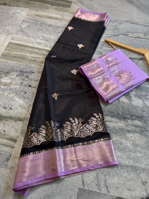 Banarasi Katan Silk Alfi Butti Saree with Jacquard Pallu Black