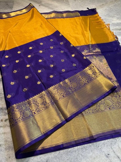 Kanchi Pattu Silk Half & Half Saree with Gold Zari Border Golden Yellow