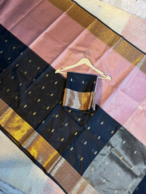 Kanchi Pattu Silk Half & Half Saree with Gold Zari Border Baby Pink