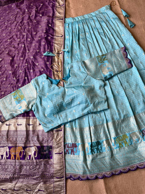 Elephant Checks Viscose Tissue Silk Lehenga Set Sky Blue