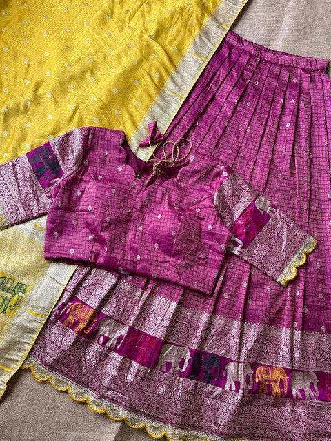 Elephant Checks Viscose Tissue Silk Lehenga Set Magenta