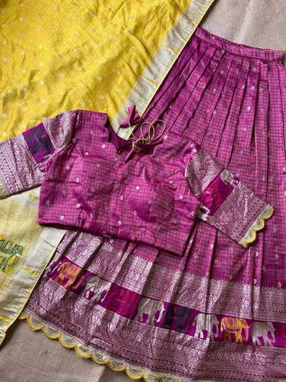 Elephant Checks Viscose Tissue Silk Lehenga Set Magenta