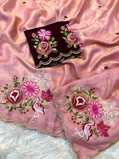 Shree Guldasta Goldy Shiny Partywear Saree Baby Pink