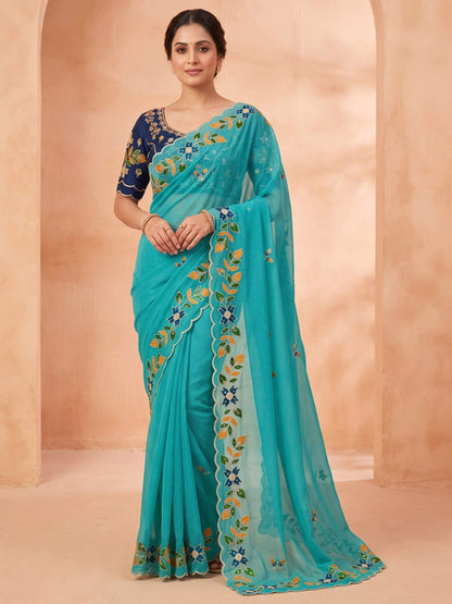 Shree Guldasta Goldy Shiny Partywear Saree Teal