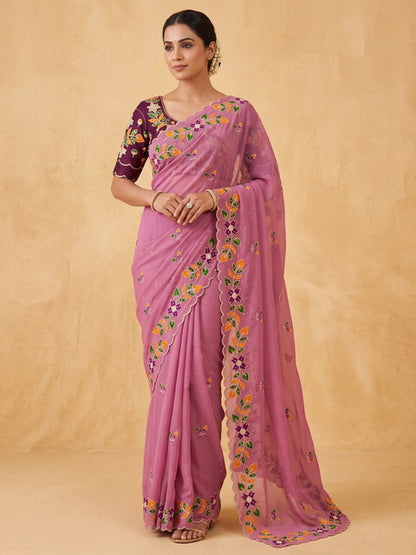 Shree Guldasta Goldy Shiny Partywear Saree Pink
