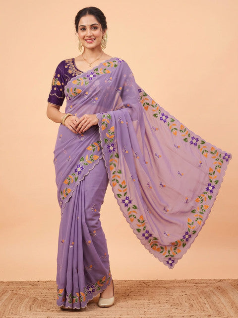 Shree Guldasta Goldy Shiny Partywear Saree Purple