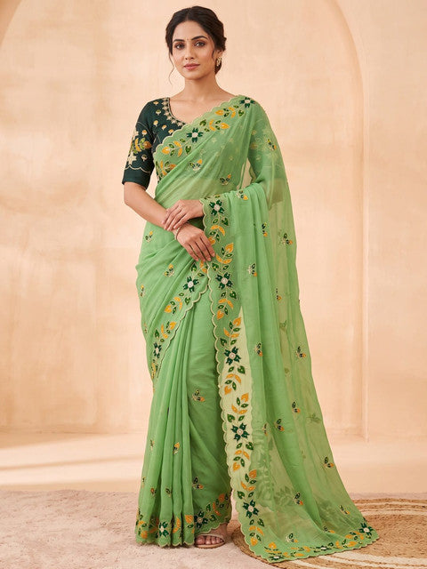 Shree Guldasta Goldy Shiny Partywear Saree Mint Green