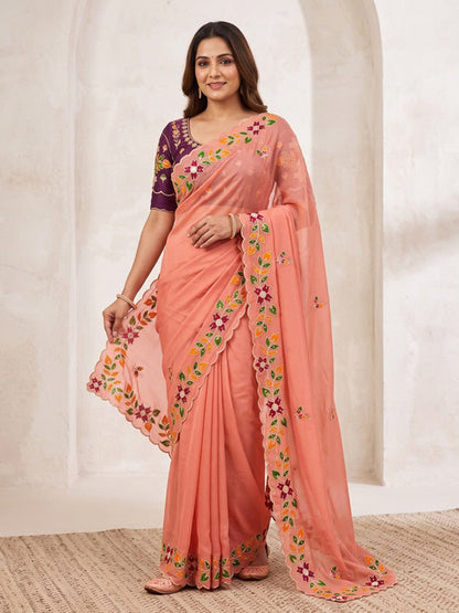 Shree Guldasta Goldy Shiny Partywear Saree Baby Pink