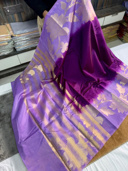 Banarasi Jamdani Mango Soft Silk Saree with Designer Weaving Purple