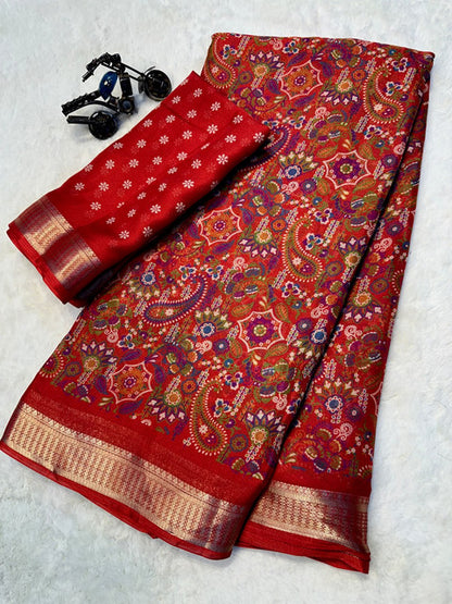 Soft Lightweight Georgette Saree with Uniform Design Crimson Red