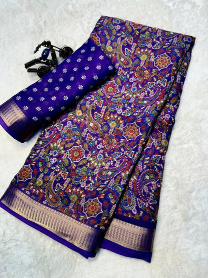 Soft Lightweight Georgette Saree with Uniform Design Royal Blue