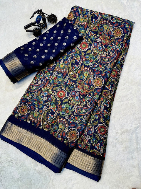 Soft Lightweight Georgette Saree with Uniform Design Navy Blue