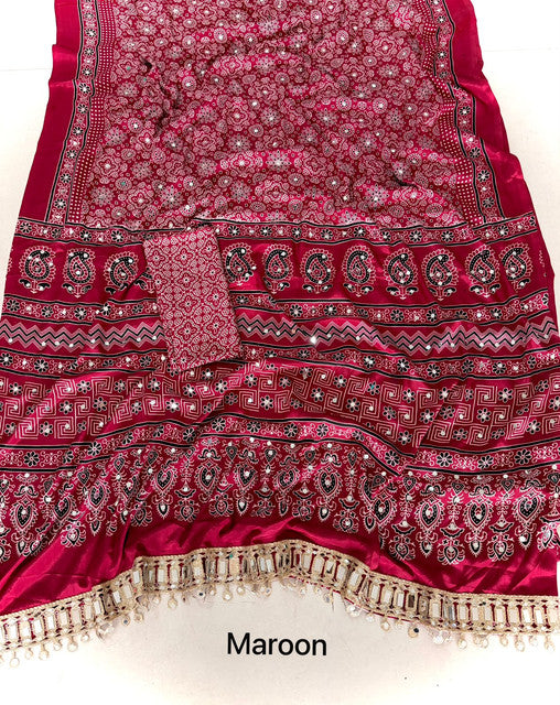 Pure Arjakh Satin Viscose Silk Saree with Designer Print & Mirror Work - WhatsApp Image 2026-08-14 at 21.13.40