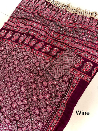 Pure Arjakh Satin Viscose Silk Saree with Designer Print & Mirror Work - WhatsApp Image 2026-08-14 at 21.13.43