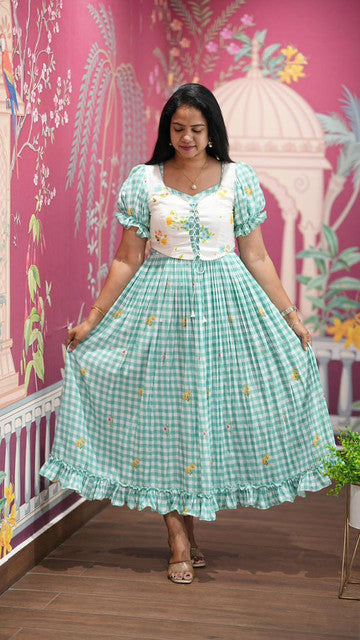 Ingham Soft Cotton Check Print Maxi Dress Turquoise