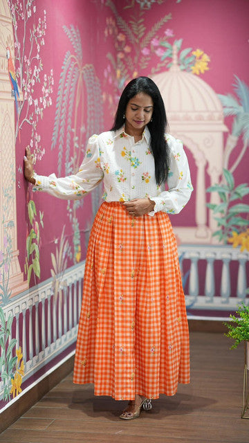 Ingham Soft Cotton Check Print Maxi Dress Coral