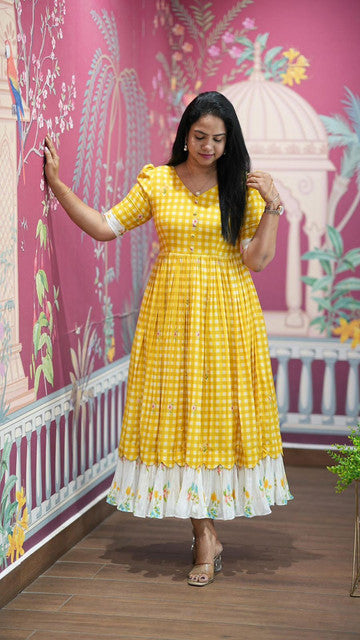 Ingham Soft Cotton Check Print Maxi Dress Mustard