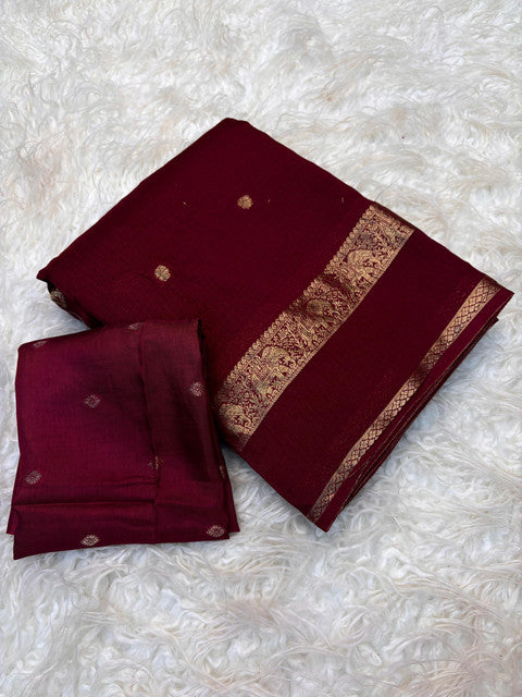 Pure Viscose Kota Doriya Saree with Jacquard Border and Butti Maroon