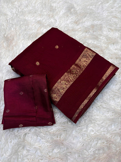Pure Viscose Kota Doriya Saree with Jacquard Border and Butti Maroon