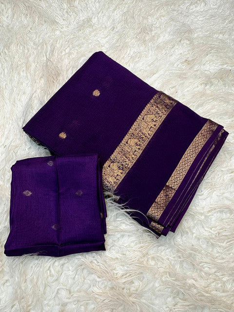 Pure Viscose Kota Doriya Saree with Jacquard Border and Butti Navy Blue