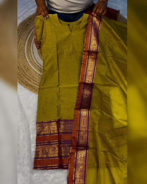 Heavy Kanchi Cotton Stitched Kurti with Zari Weaving and Dupatta - WhatsApp Image 2026-09-02 at 10.38.28 (1)