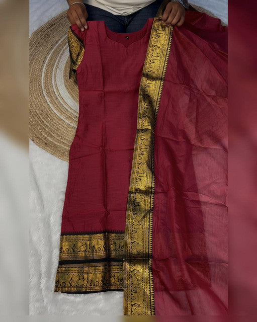 Heavy Kanchi Cotton Stitched Kurti with Zari Weaving and Dupatta - WhatsApp Image 2026-09-02 at 10.38.29